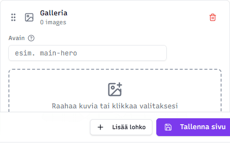 Galleria-lohkon muokkaus