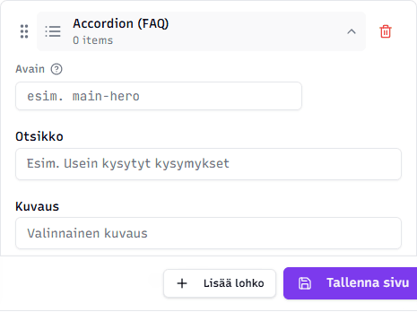 Accordion-lohkon muokkaus