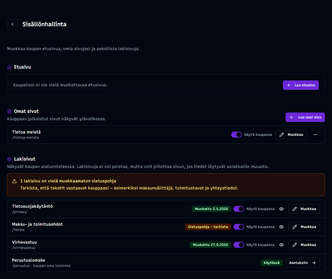 Content Management in the dashboard